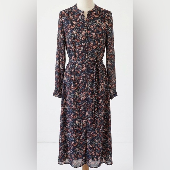 Sezane Dresses & Skirts - Sézane| Navy Floral Provincial Long Sleeve Boho Maxi Dress w/Waist Tie Sz 36/4US